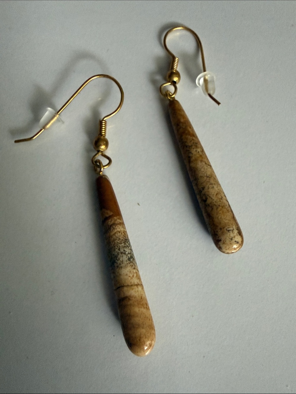 Gold-Tone Brown Jasper Teardrop Dangle Earrings - Natural Stone